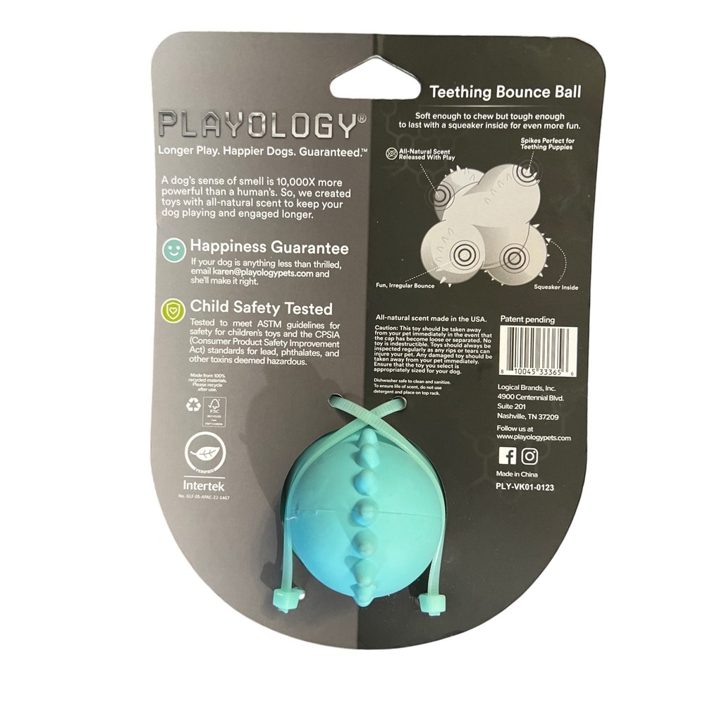 Playology Puppy Teething Bounce Ball Peanut Butter Scent Blue Toy up to 60lbs - Picture 2 of 2